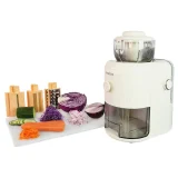 Feelive Vegetable Cutter with 1.8L capacity, 3 interchangeable blade attachments, dust cover, and easy-clean design – ideal for quick food prep.