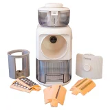 Feelive Vegetable Cutter with 1.8L capacity, 3 interchangeable blade attachments, dust cover, and easy-clean design – ideal for quick food prep.